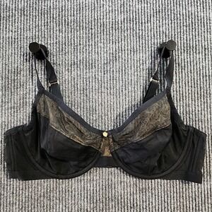 Cacique Bra Womens 44D Black Unlined Demi Mesh Sheer Balconette Underwire Floral